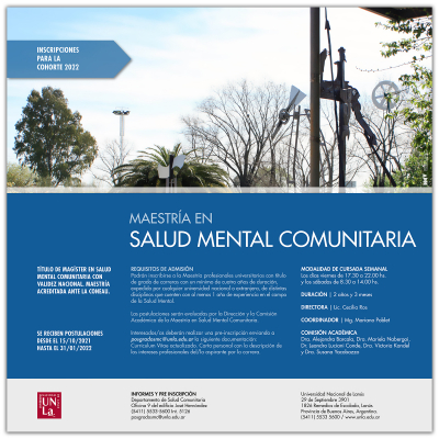 Maestría en Salud Mental Comunitaria: Inscripciones para la cohorte 2022