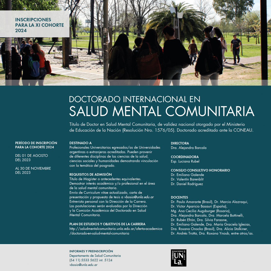 Abre la preinscripción para la XI Cohorte del Doctorado en Salud Mental Comunitaria